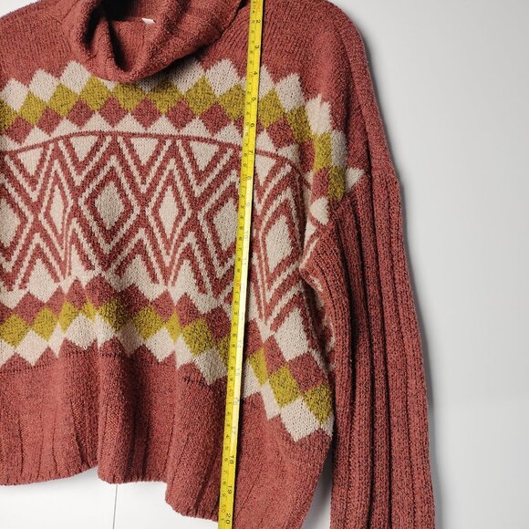 Vintage SO Cropped Rust Sweater Size XS Turtleneck Pullover Argyle Long-sleeve - Picture 3 of 8